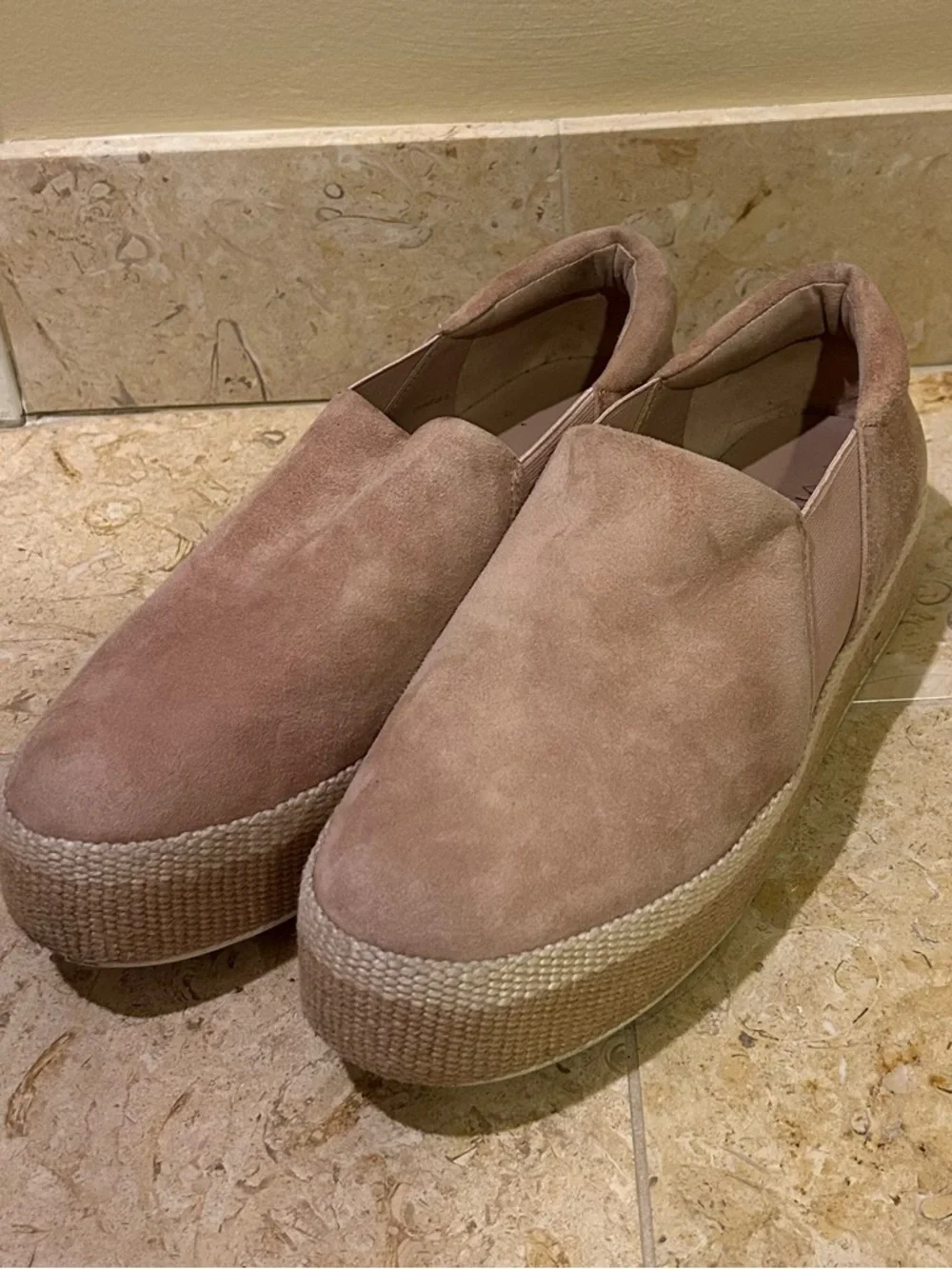 Vince Suede Platform Slip-On Sneakers Cream/Nude Espadrille Sole Size 8